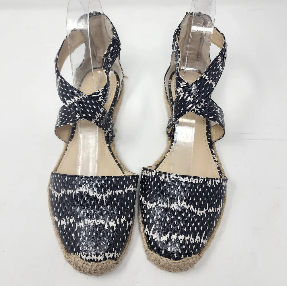 Calvin Klien SAM black‎ ivory printed ankle strap flat Espadrille 6